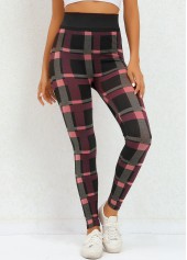 Deep Red bottoms,Plaid bottoms,Plaid Deep Red High Waisted Elastic Waist Leggings