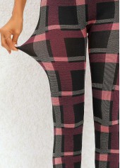 Deep Red bottoms,Plaid bottoms,Plaid Deep Red High Waisted Elastic Waist Leggings