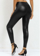 Black bottoms,Plain Color bottoms,Black High Waisted Elastic Waist Ankle Length Leggings