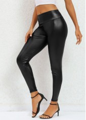 Black bottoms,Plain Color bottoms,Black High Waisted Elastic Waist Ankle Length Leggings