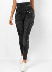 Black bottoms,Other bottoms,Beaded High Waisted Black Ankle Length Leggings