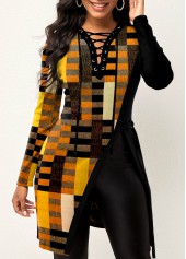 Yellow tops,Geometric tops,ROTITA Split Geometric Print Yellow T Shirt