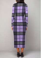Light Purple dresses,Plaid dresses,Striped dresses,Geometric dresses,ROTITA Patchwork Plaid Light Purple V Neck Dress