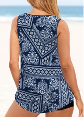 Marineblaues Patchwork-Tankini-Oberteil Rotita mit Metallring-Kein Boden