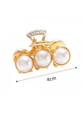 Gold accessories,Plain Color accessories,Round Gold Rhinestone Design Pearl Barrette