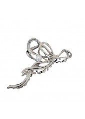 Silvery White accessories,Plain Color accessories,Metal Silvery White Asymmetry Design Barrette
