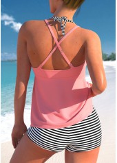 Pink swimwear,Plain Color swimwear,ROTITA Smocked Fake 2in1 Pink Tankini Top