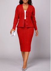 ROTITA Button Long Sleeve Red Top and Skirt