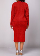 Red dresses,Plain Color dresses,ROTITA Button Long Sleeve Red Top and Skirt