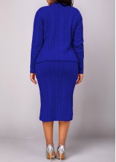Dark Blue dresses,Plain Color dresses,ROTITA Button Long Sleeve Dark Blue Top and Skirt