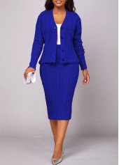 ROTITA Button Long Sleeve Dark Blue Top and Skirt