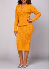 Ginger dresses,Plain Color dresses,ROTITA Button Long Sleeve Ginger Top and Skirt