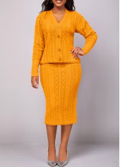 Ginger dresses,Plain Color dresses,ROTITA Button Long Sleeve Ginger Top and Skirt