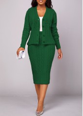 ROTITA Button Long Sleeve Blackish Green Top and Skirt