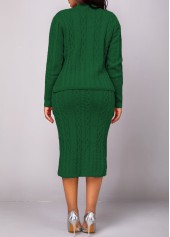 Blackish Green dresses,Plain Color dresses,ROTITA Button Long Sleeve Blackish Green Top and Skirt