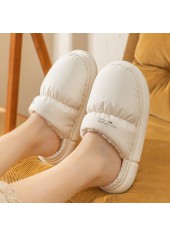 White Plush Falt Round Toe Slippers