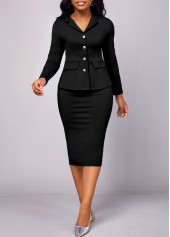 ROTITA Lapel Black Long Sleeve Two Piece Suit