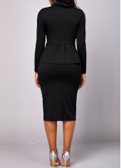 Black dresses,Plain Color dresses,ROTITA Lapel Black Long Sleeve Two Piece Suit