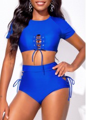 Royal Blue swimwear,Plain Color swimwear,ROTITA Cut Out Lace Up Royal Blue Bikini Top