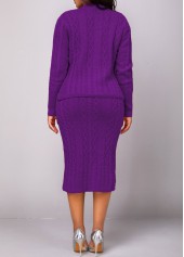 Violet dresses,Plain Color dresses,ROTITA Button Long Sleeve Violet Top and Skirt