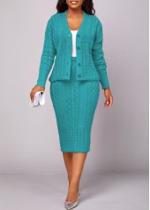 ROTITA Button Long Sleeve Peacock Blue Top and Skirt