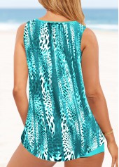 Cyan swimwear,Leopard swimwear,Animal Print swimwear,ROTITA Metal Ring Cyan Leopard Mid Waisted Tankini Set