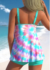 Cyan swimwear,Tie Dye swimwear,ROTITA Cyan Double Straps Tie Dye Print Tankini Top