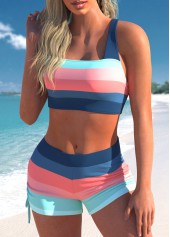 Multi Color swimwear,Striped swimwear,Geometric swimwear,ROTITA Criss Cross Multi Color Striped Bikini Top