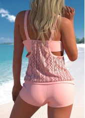 Light Pink swimwear,Plain Color swimwear,ROTITA Lace Criss Cross Light Pink Tankini Top