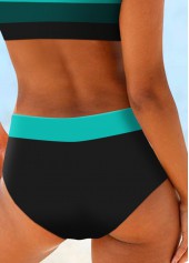 Cyan swimwear,Striped swimwear,ROTITA Patchwork Wide Strap Cyan Striped Bikini Top