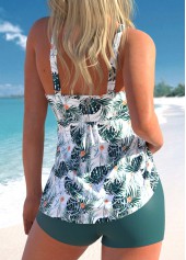 Blackish Green swimwear,Plants swimwear,ROTITA Ruched Blackish Green Leaf Print Tankini Top