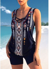 ROTITA Criss Cross Navy Tribal Print Tankini Top-No Bottom