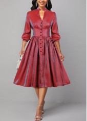 ROTITA Shinning Red Button Stand Collar Dress
