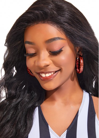 Orange jewelry,Alloy Orange Round Design Plaid Earrings