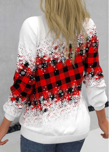 Red tops,Christmas tops,Ombre tops,Plaid tops,ROTITA Snowflake Print Red Round Neck Long Sleeve Sweatshirt