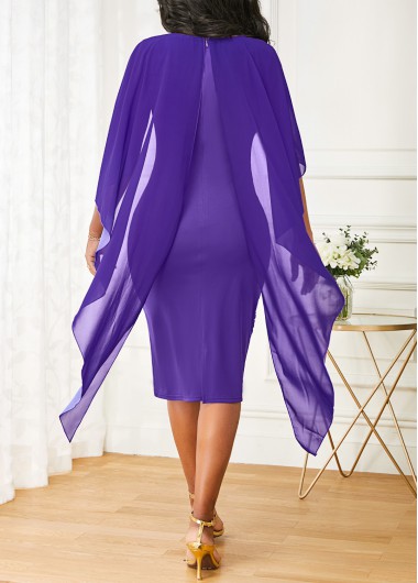 Purple dresses,Plain Color dresses,ROTITA Embroidery Purple Round Neck Half Sleeve Bodycon Dress