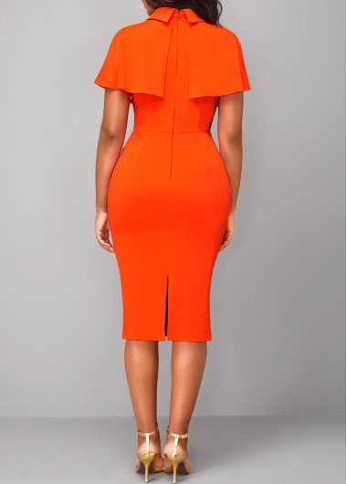 Orange dresses,Plain Color dresses,ROTITA Cut Out Orange Polo Collar Bodycon Dress