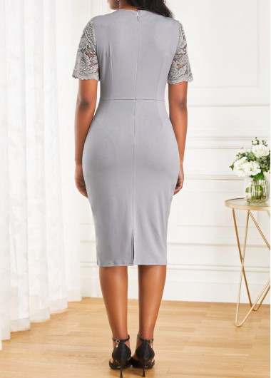 Grey dresses,Plain Color dresses,ROTITA Lace Grey Round Neck Short Sleeve Bodycon Dress
