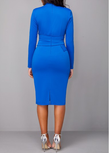 Blue dresses,Plain Color dresses,ROTITA Corset Blue V Neck Bodycon Dress