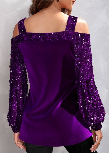 Purple tops,Plain Color tops,ROTITA Cut Out Purple Off Shoulder Long Sleeve Sweatshirt