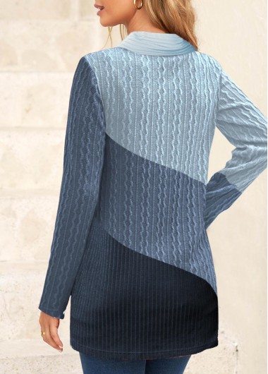 Blue plus size,Contrast Color plus size,ROTITA Plus Size Blue V Neck Long Sleeve Sweatshirt