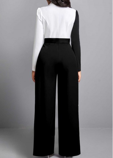 Black jumpsuits & rompers,Contrast Color jumpsuits & rompers,ROTITA Long Sleeve Black Button Contrast Jumpsuit