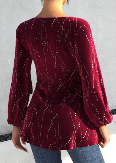 Wine Red tops,Plain Color tops,ROTITA Criss Cross Wine Red Heart Collar T Shirt