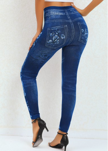 Navy bottoms,Floral bottoms,Plants bottoms,Floral Print Navy High Waisted Elastic Waist Leggings