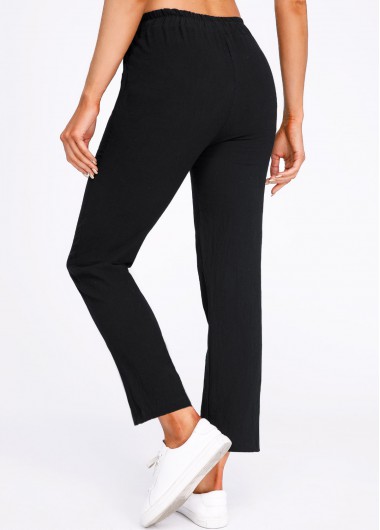 Black bottoms,Plain Color bottoms,Pocket Black Drawastring Mid Waisted Pants