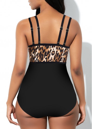 Black swimwear,Leopard swimwear,ROTITA Cut Out Black Leopard One Piece Swimwear