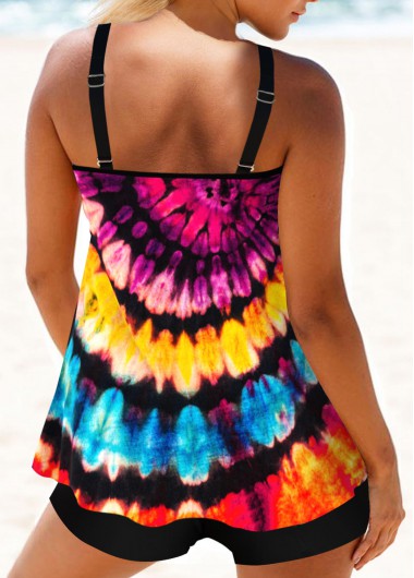 Multi Color swimwear,Rainbow Color swimwear,Tie Dye swimwear,ROTITA Metal Ring Multi Color Tankini Top
