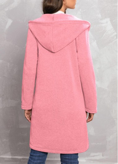 Pink outerwear & coats,Plain Color outerwear & coats,Zipper Pink Hooded Long Sleeve Coat