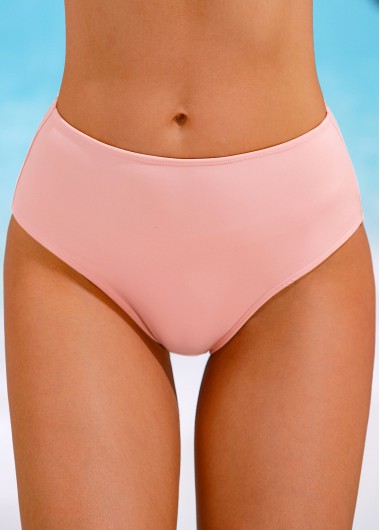 Pink swimwear,Plain Color swimwear,ROTITA Stretch Pink Mid Waisted Bikini Bottom