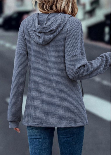 Dusty Blue tops,Plain Color tops,Drawstring Dusty Blue Long Sleeve Hoodie